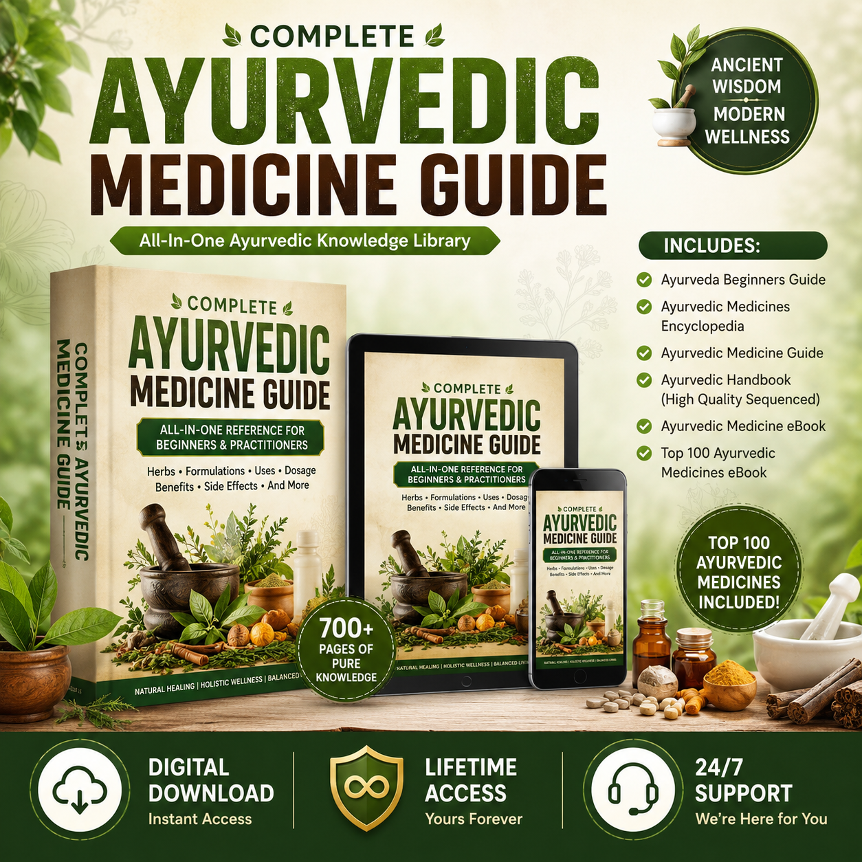 Complete Ayurvedic Medicine Guide Bundle | 700+ Pages Ayurveda eBooks | 300+ Herbs, Medicines, Remedies & Natural Wellness Handbook